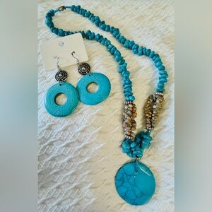 Dyed Howlite Turquoise Color Stone Necklace and Earring Set
